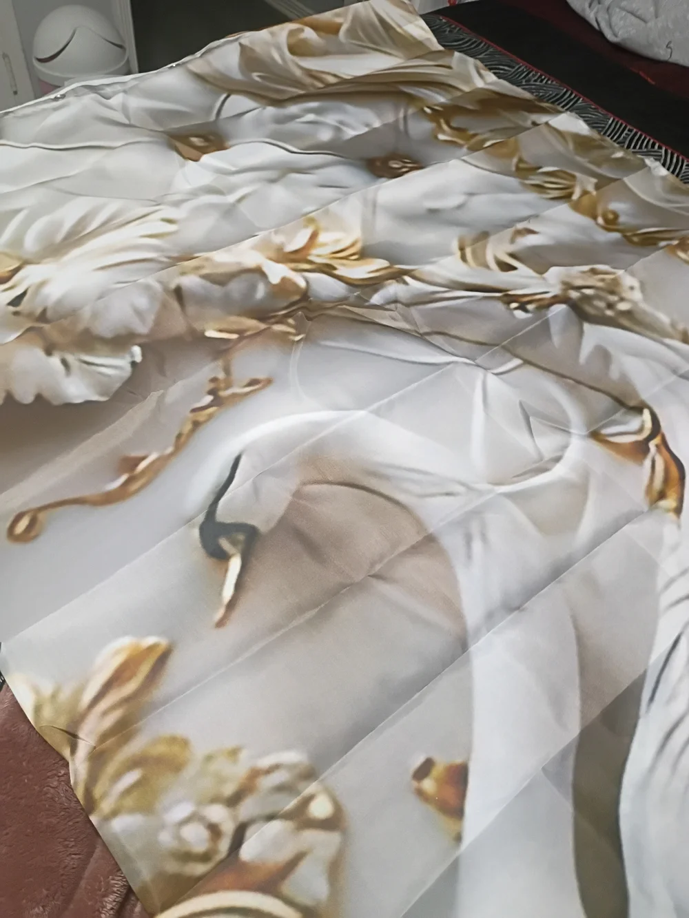 Luxury 2D Swan in Ivory and Gold - Elegant Bathroom Shower Curtain w/Hooks